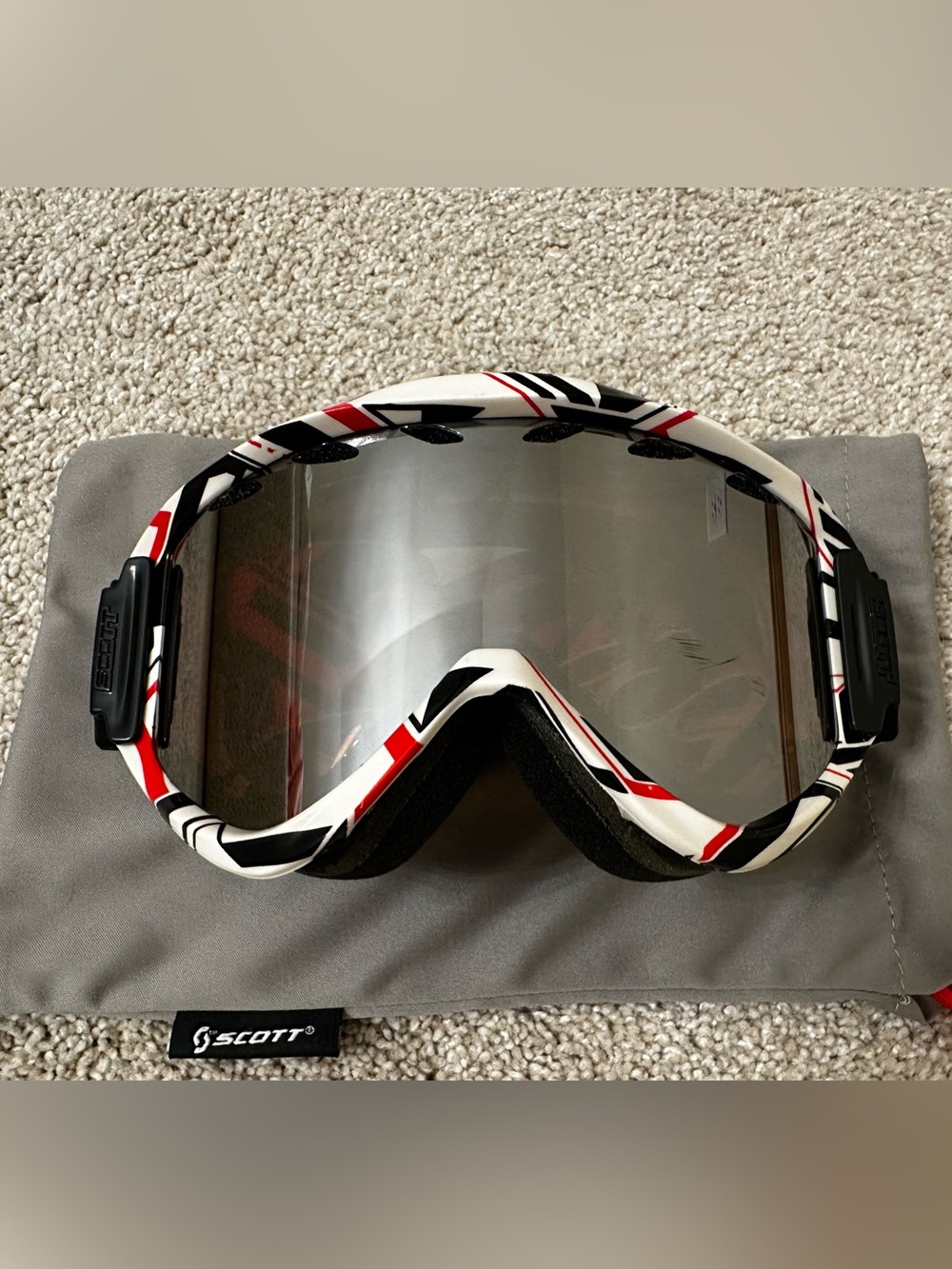Scott White Black and Red Snow Goggles with Clear Lens